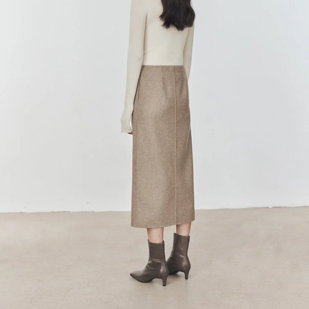 CHICJOC High-End 100% Wool Midi Wrap Skirt w/ Silk Waistband – Size 38